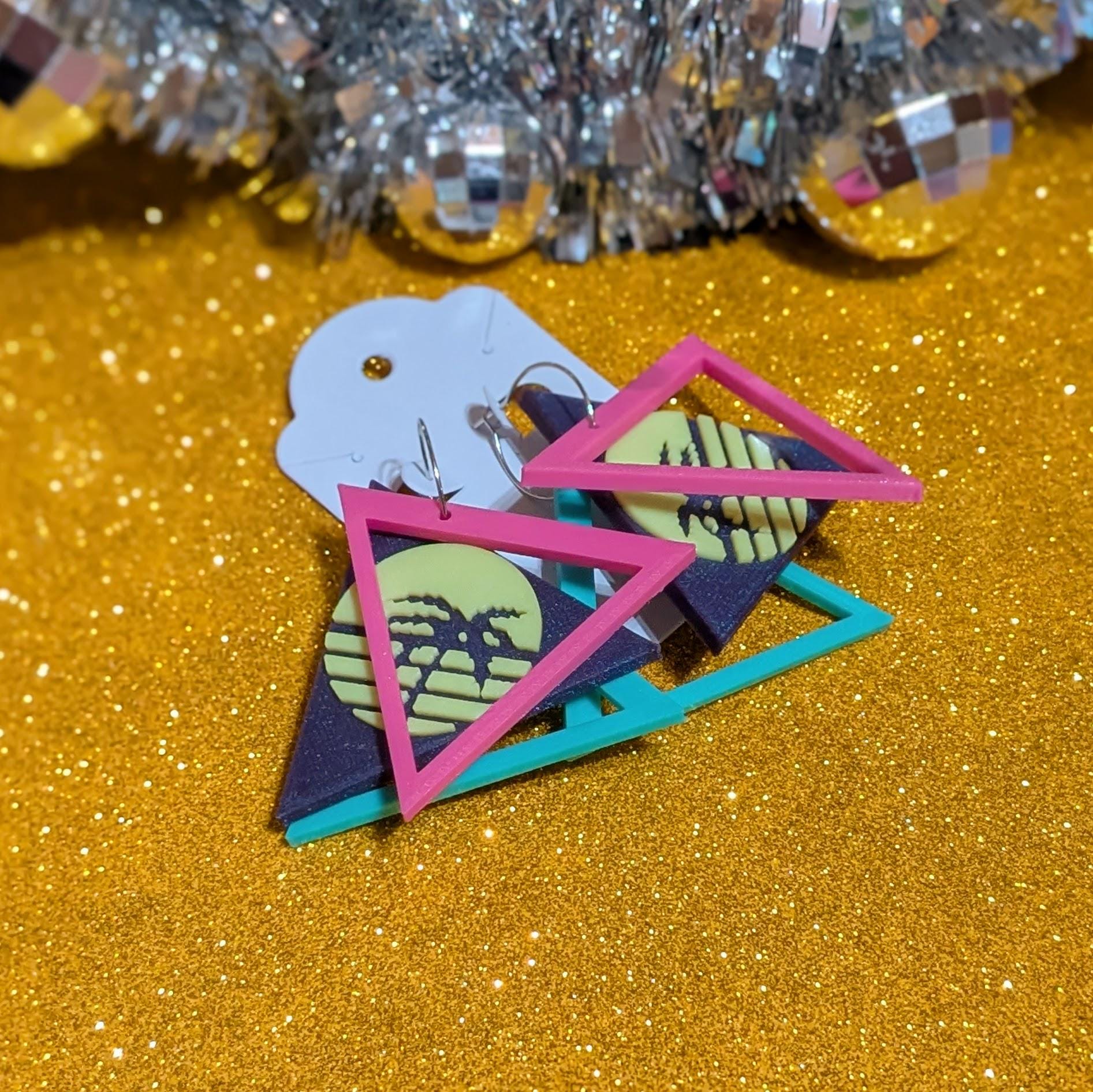 Glow in the Dark Palm Mini Hoop Earrings | UV Reactive Retro 80s Statement Jewelry