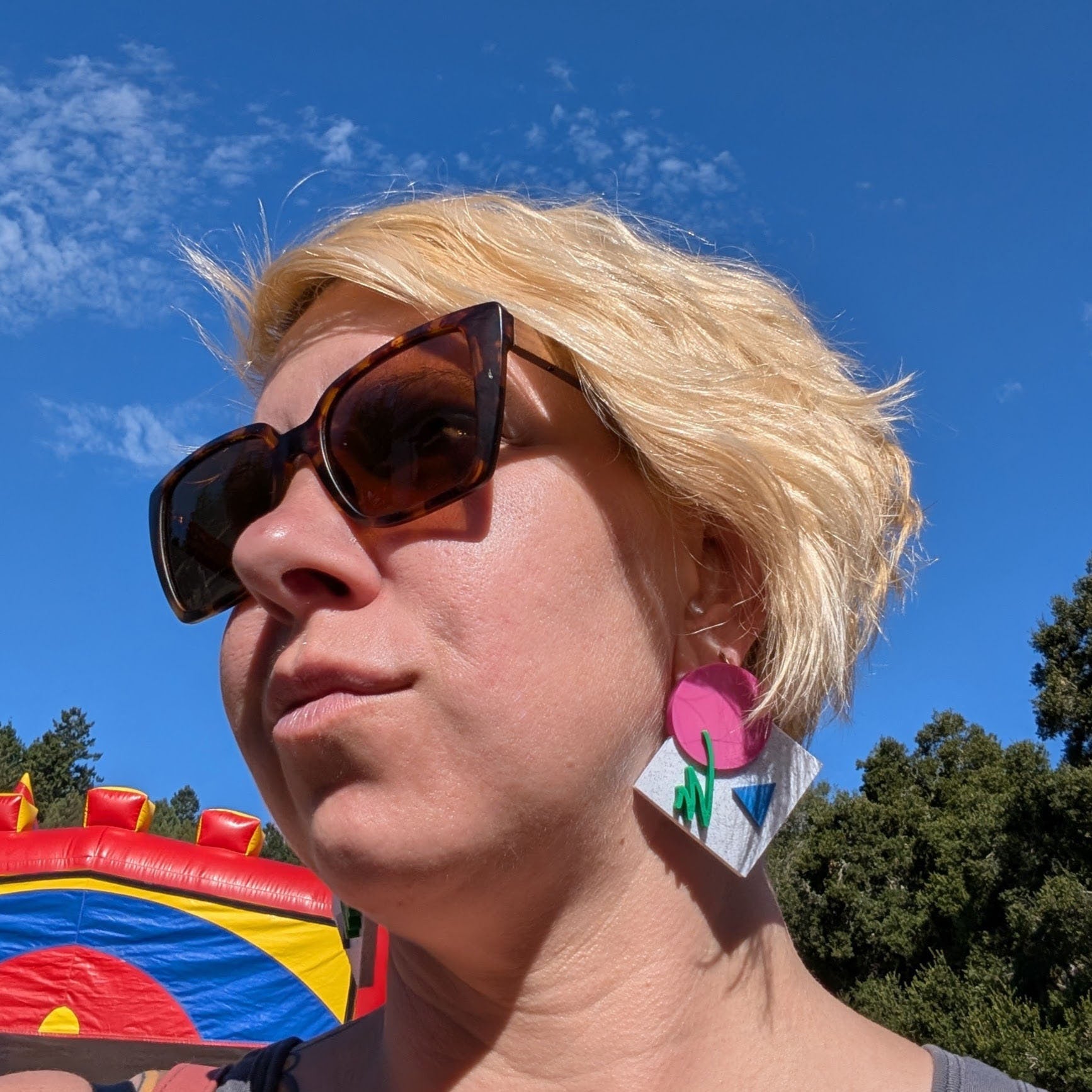 Geometric 80s Square Jazz Earrings | Retro Marble Stud Design