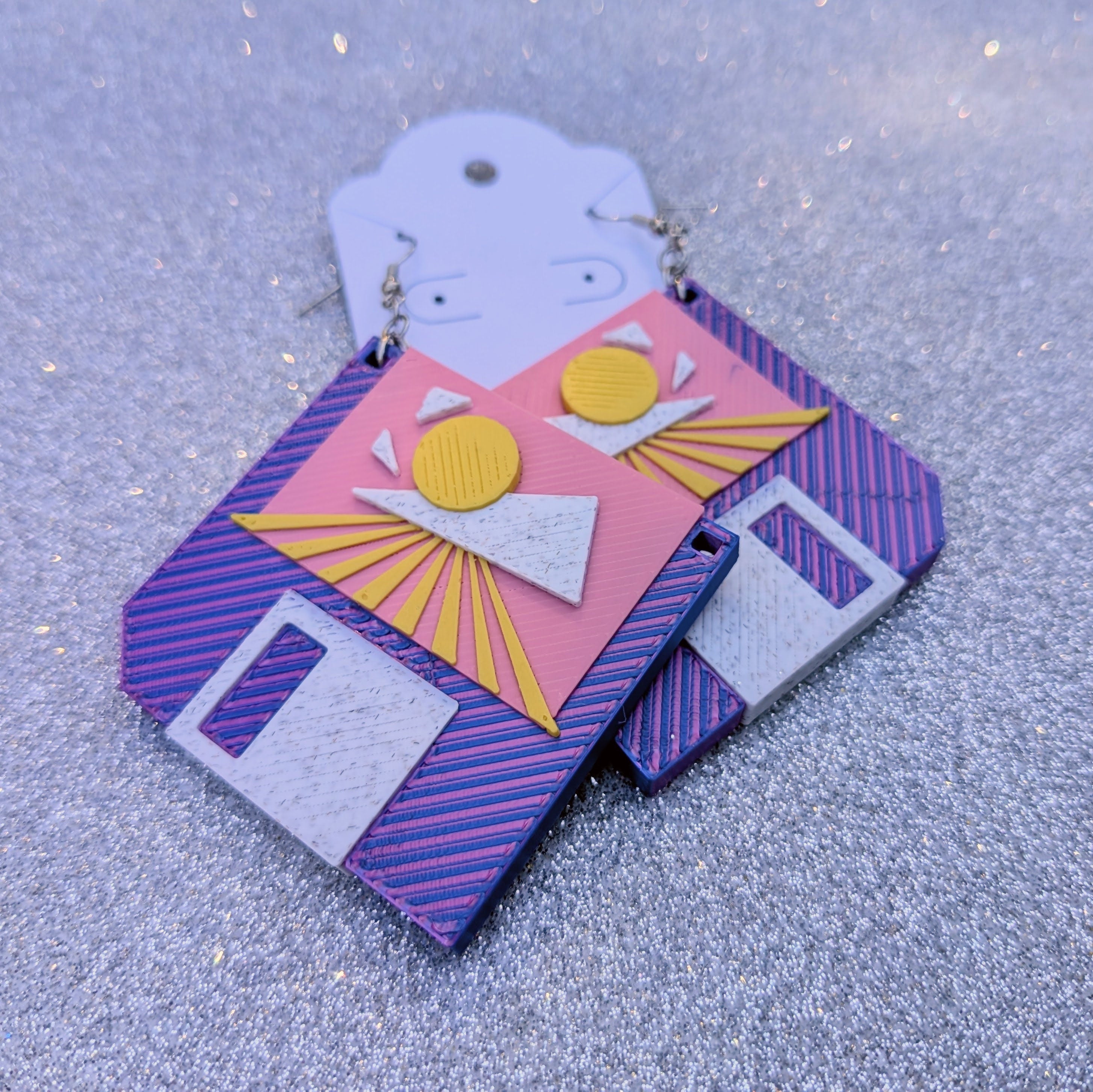 Vaporwave Retro Floppy Earrings | 80s Sunset Statement Jewelry