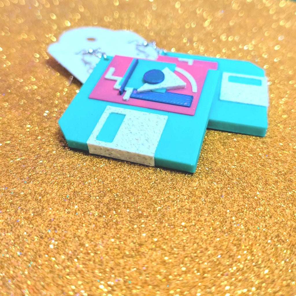 90s Memphis Floppy Disk Earrings: Vaporwave Retro Statement Jewelry