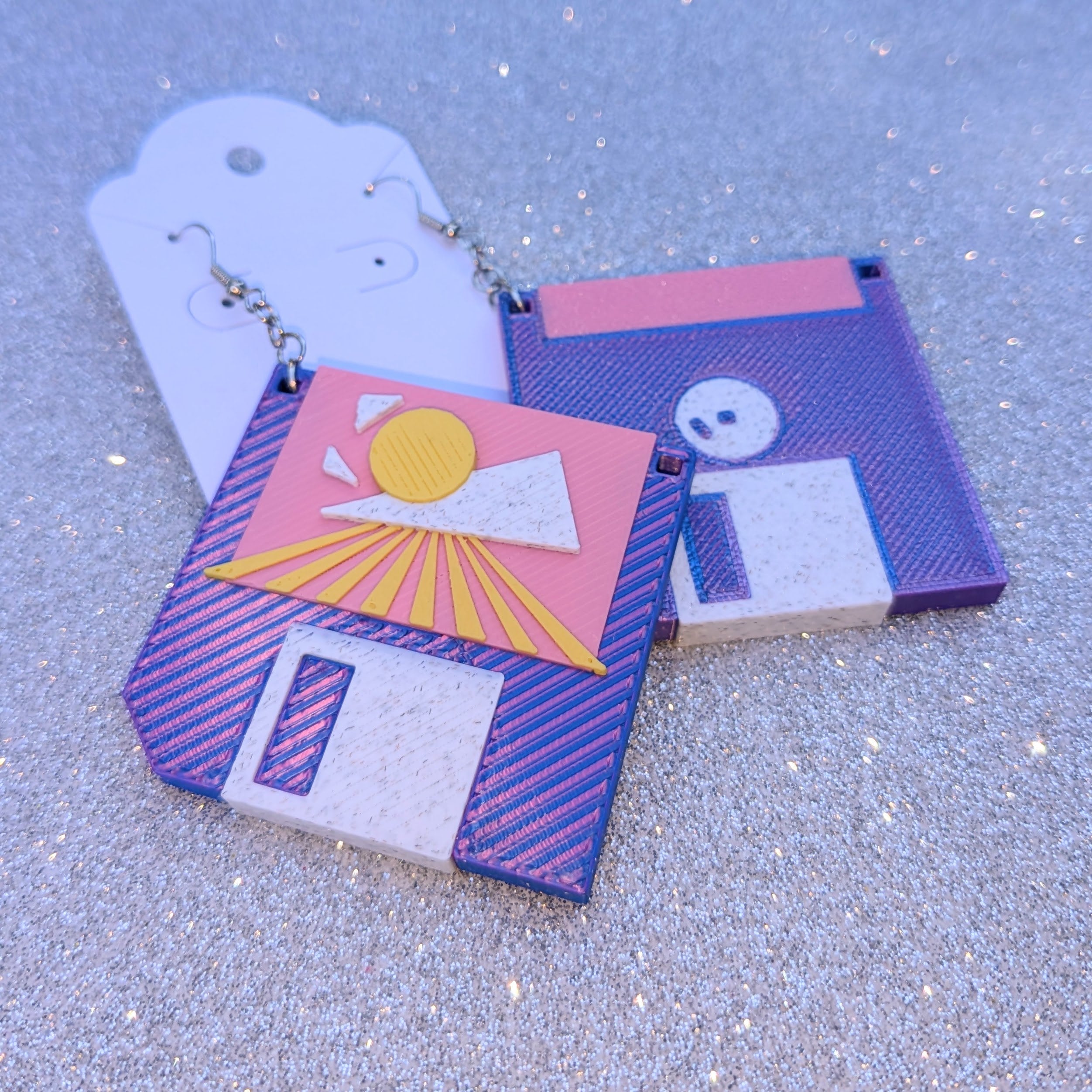 Vaporwave Retro Floppy Earrings | 80s Sunset Statement Jewelry