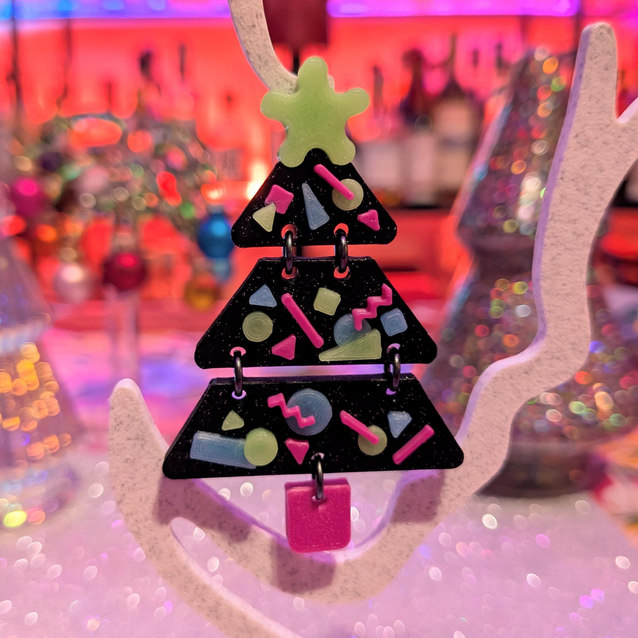 Arcade Carpet Christmas Tree Earrings | Retro UV Reactive Glow Holiday Jewelry