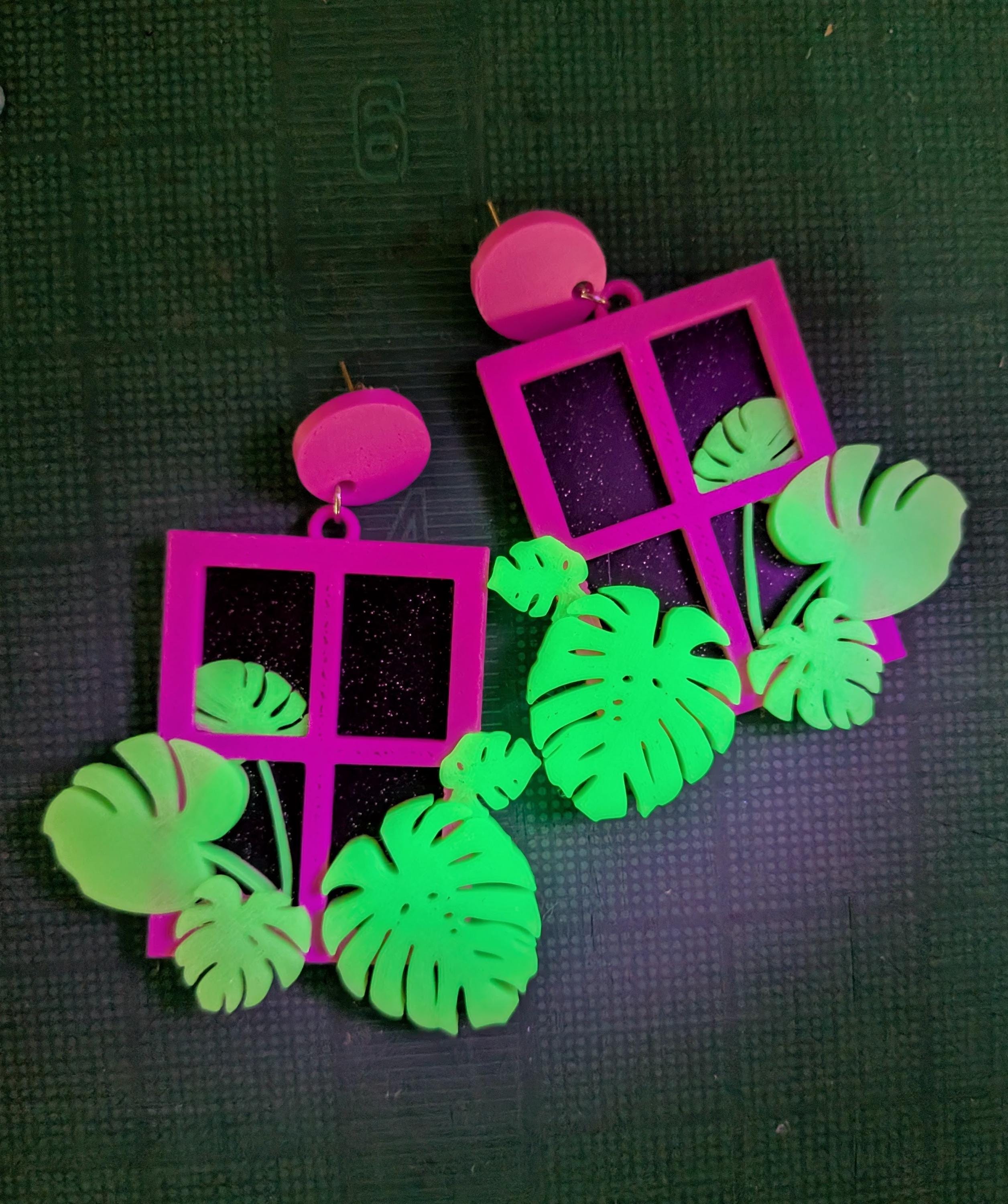 Monstera Window Glow Earrings | Glow in the Dark UV Reactive Plant Jewelry