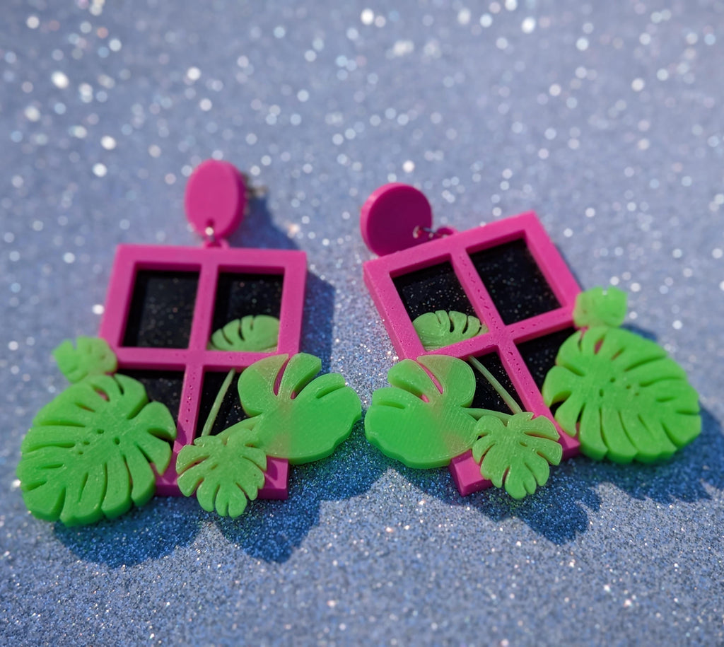 Monstera Window Glow Earrings | Glow in the Dark UV Reactive Plant Jewelry