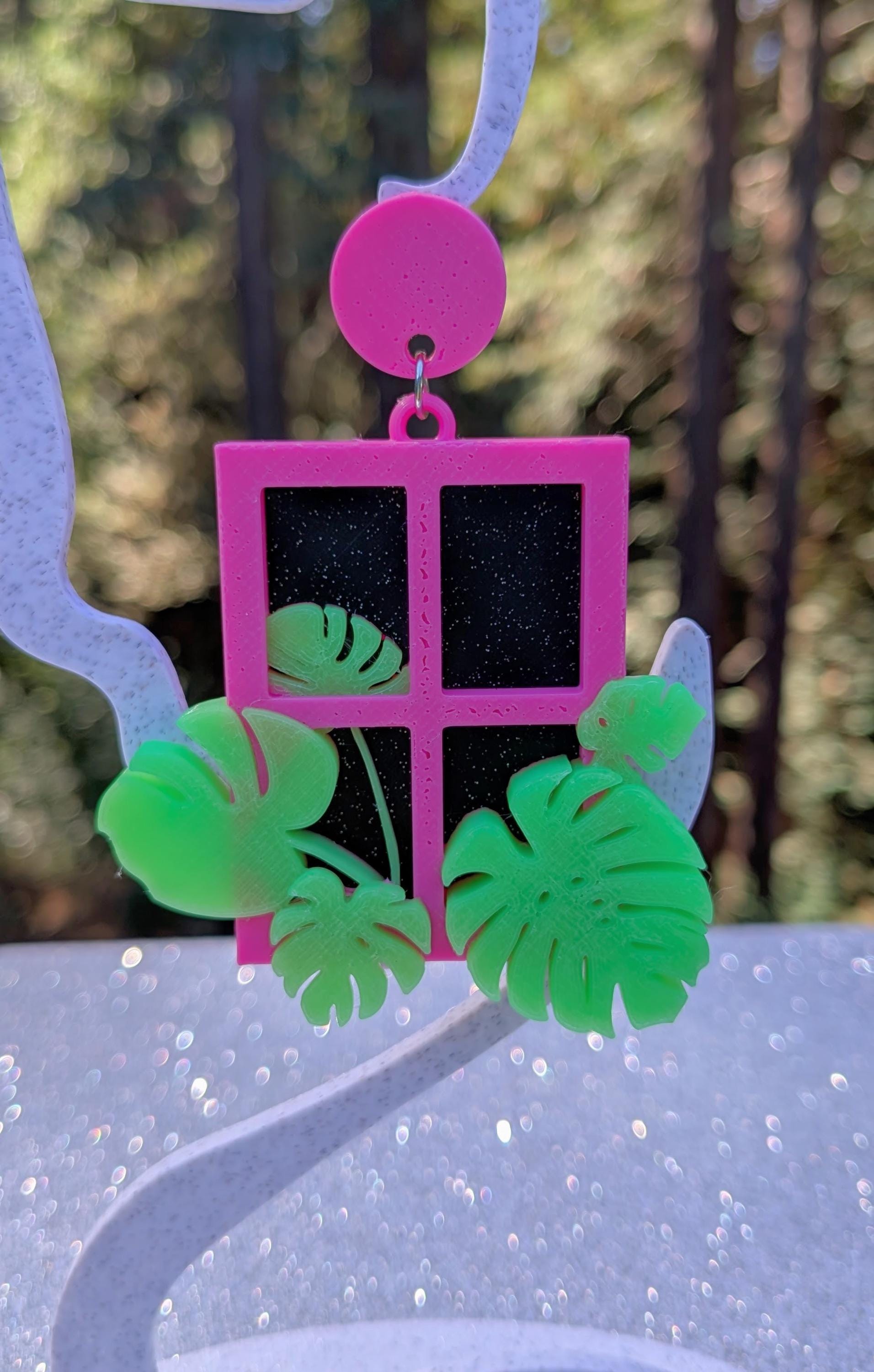 Monstera Window Glow Earrings | Glow in the Dark UV Reactive Plant Jewelry