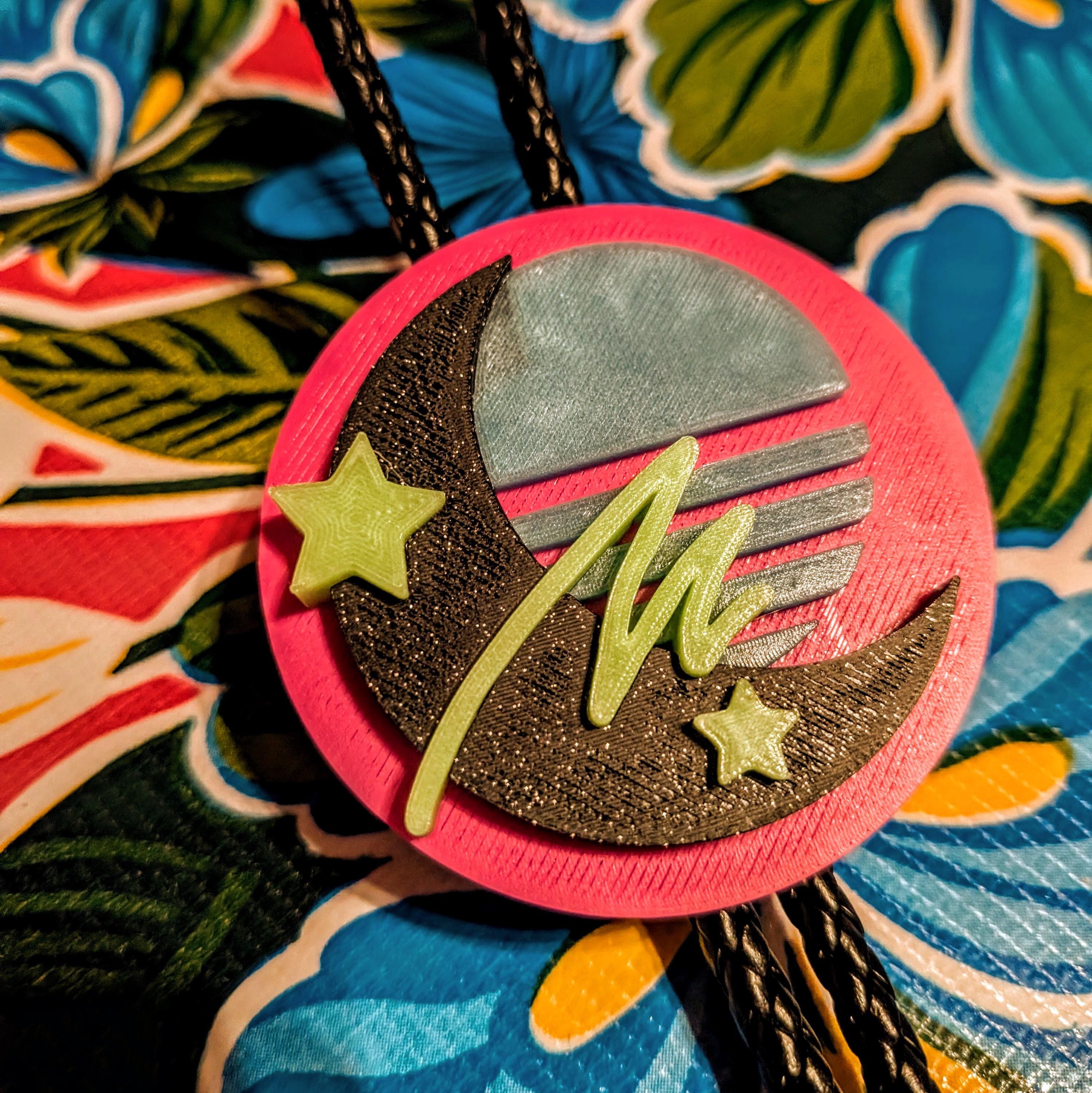 Glow in the Dark Arcade Moon Bolo Tie | Retro 80s UV Reactive Y Necklace