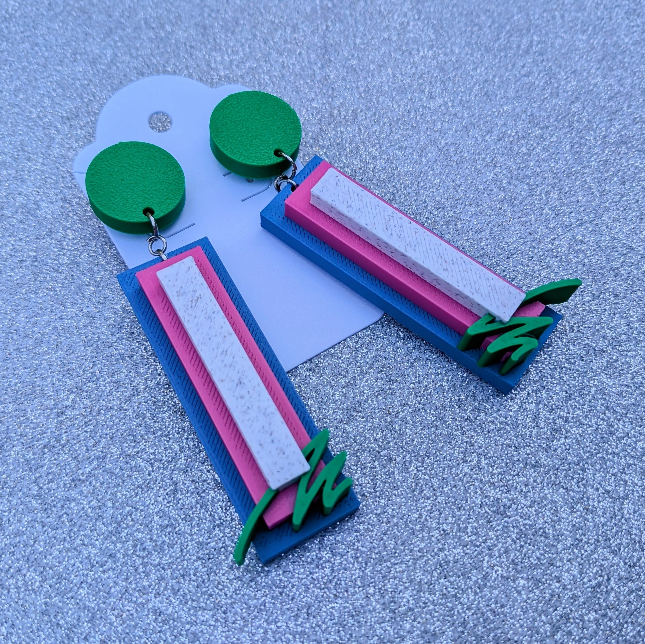 Geometric Rectangle Dangle Earrings: Retro 80s Art Deco Style