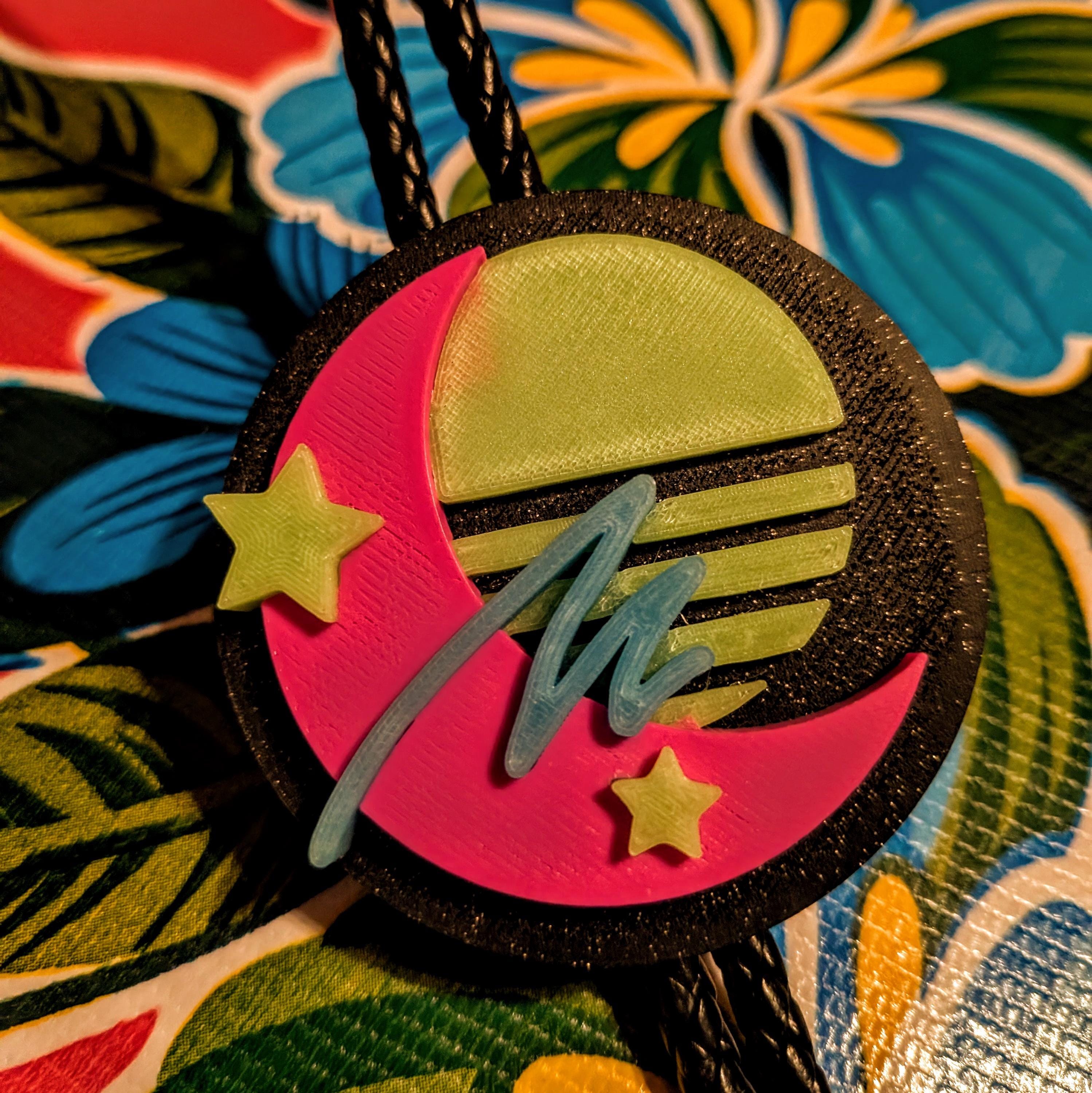 Glow in the Dark Arcade Moon Bolo Tie | Retro 80s UV Reactive Y Necklace