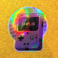 Unplug Holographic Sticker | Rainbow Vaporwave Sunset Gameboy