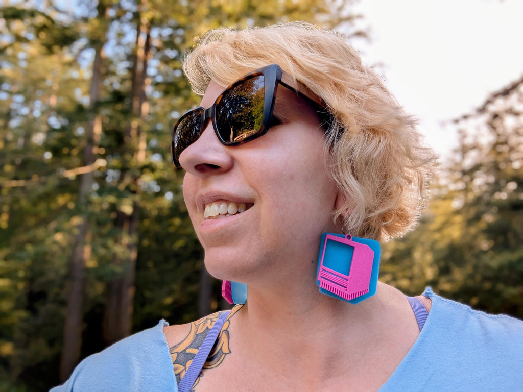 Glow Macintosh Mini Hoop Earrings | Vaporwave 80s Retro Apple Jewelry