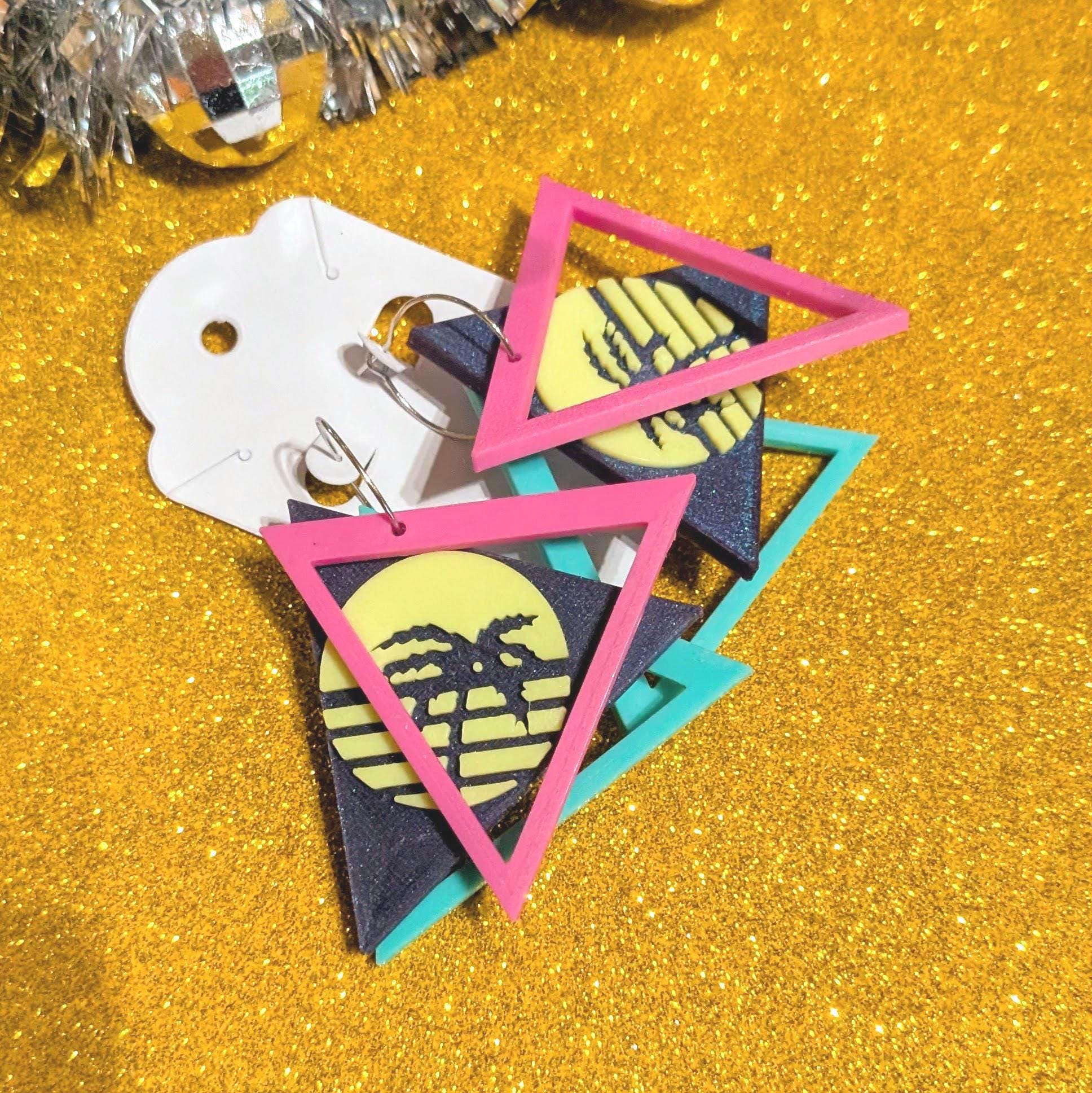 Glow in the Dark Palm Mini Hoop Earrings | UV Reactive Retro 80s Statement Jewelry