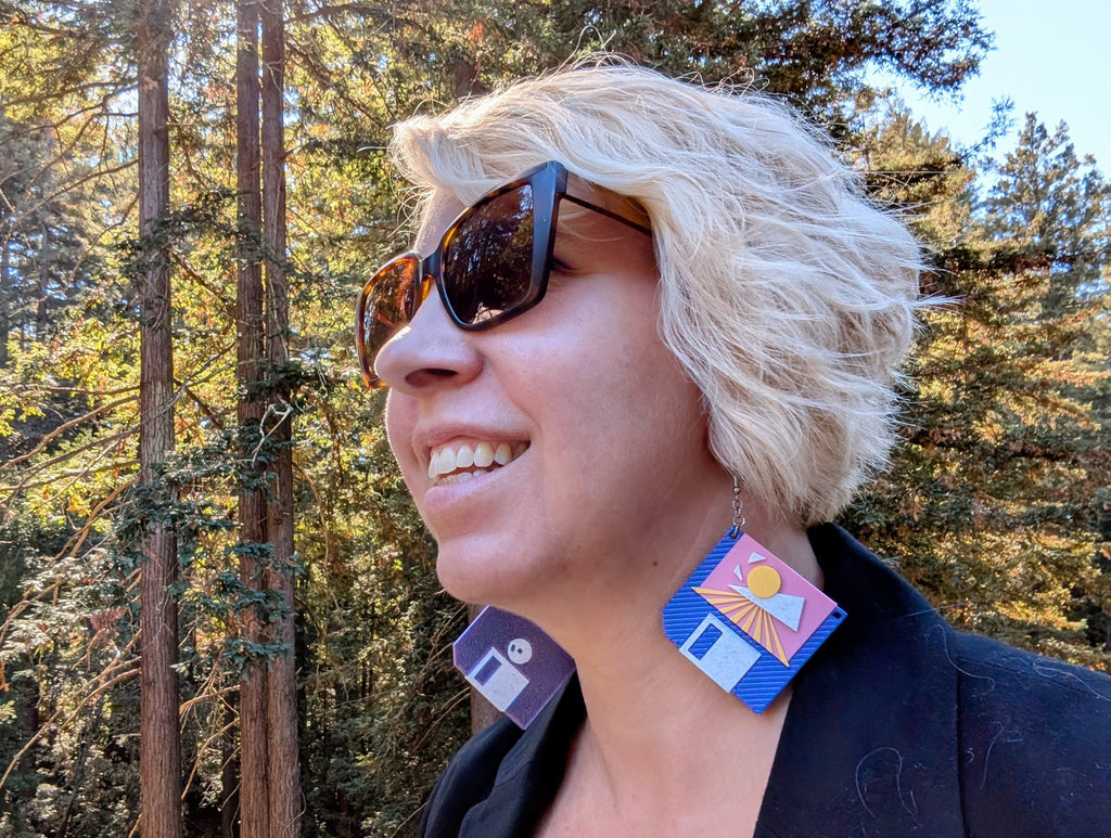 Vaporwave Retro Floppy Earrings | 80s Sunset Statement Jewelry