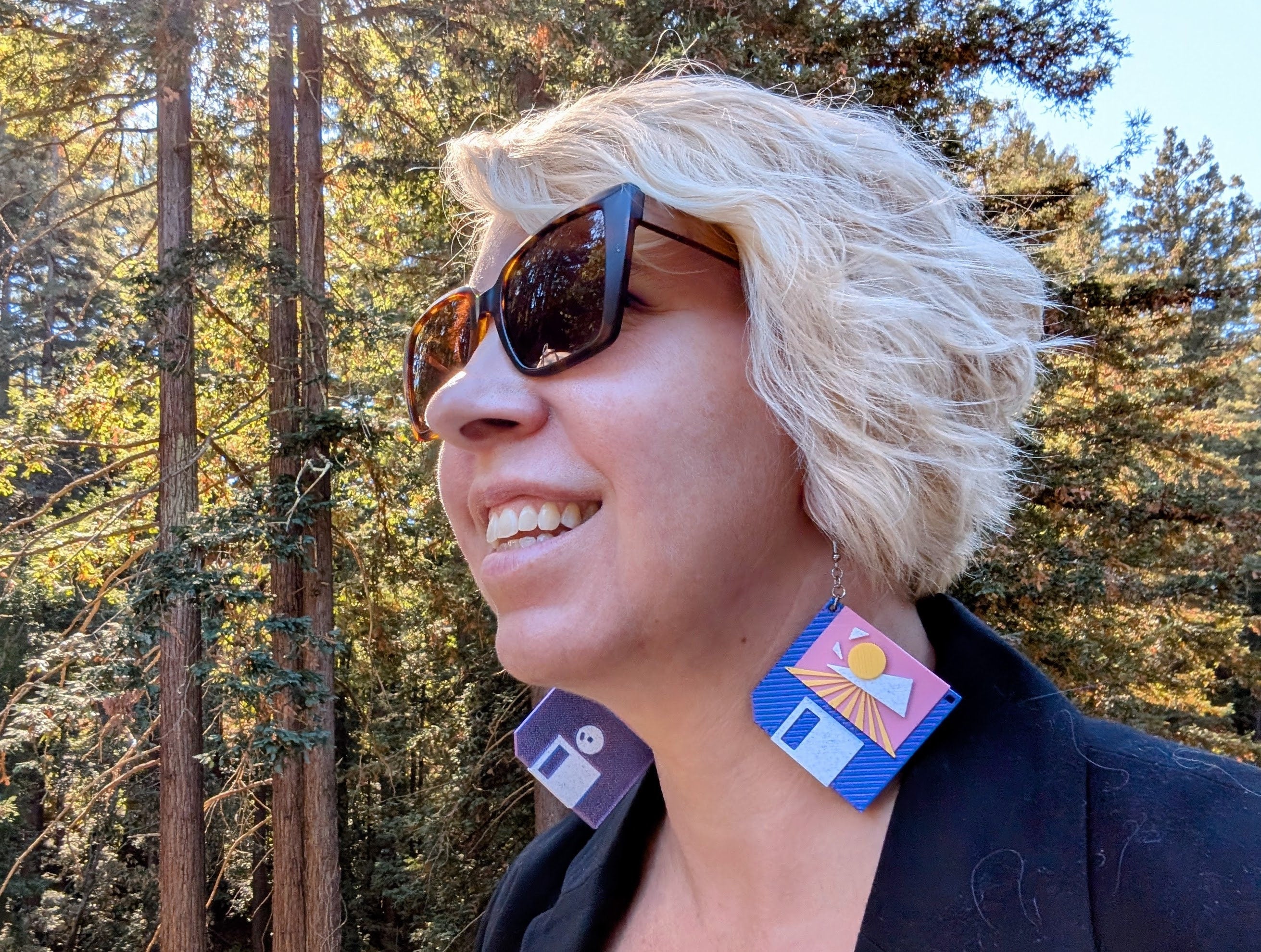 Vaporwave Retro Floppy Earrings | 80s Sunset Statement Jewelry