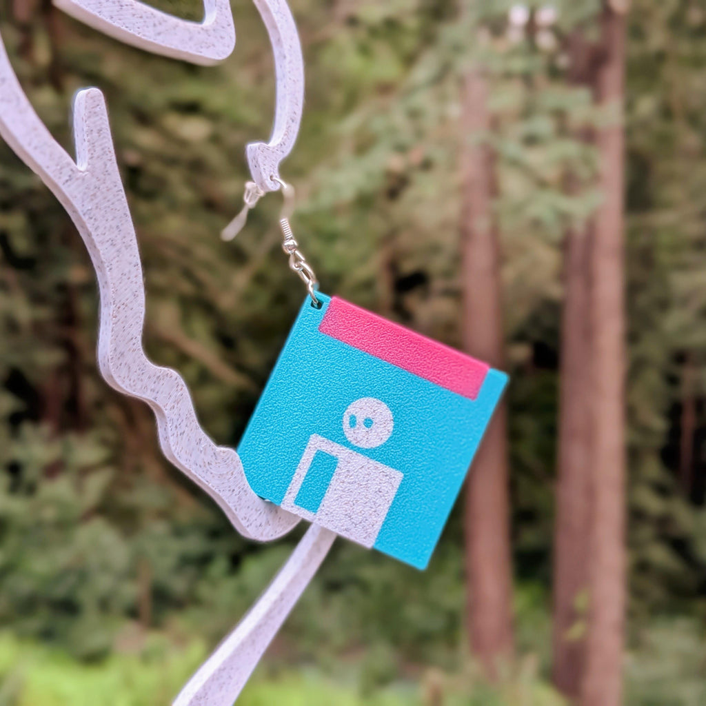 90s Memphis Floppy Disk Earrings: Vaporwave Retro Statement Jewelry