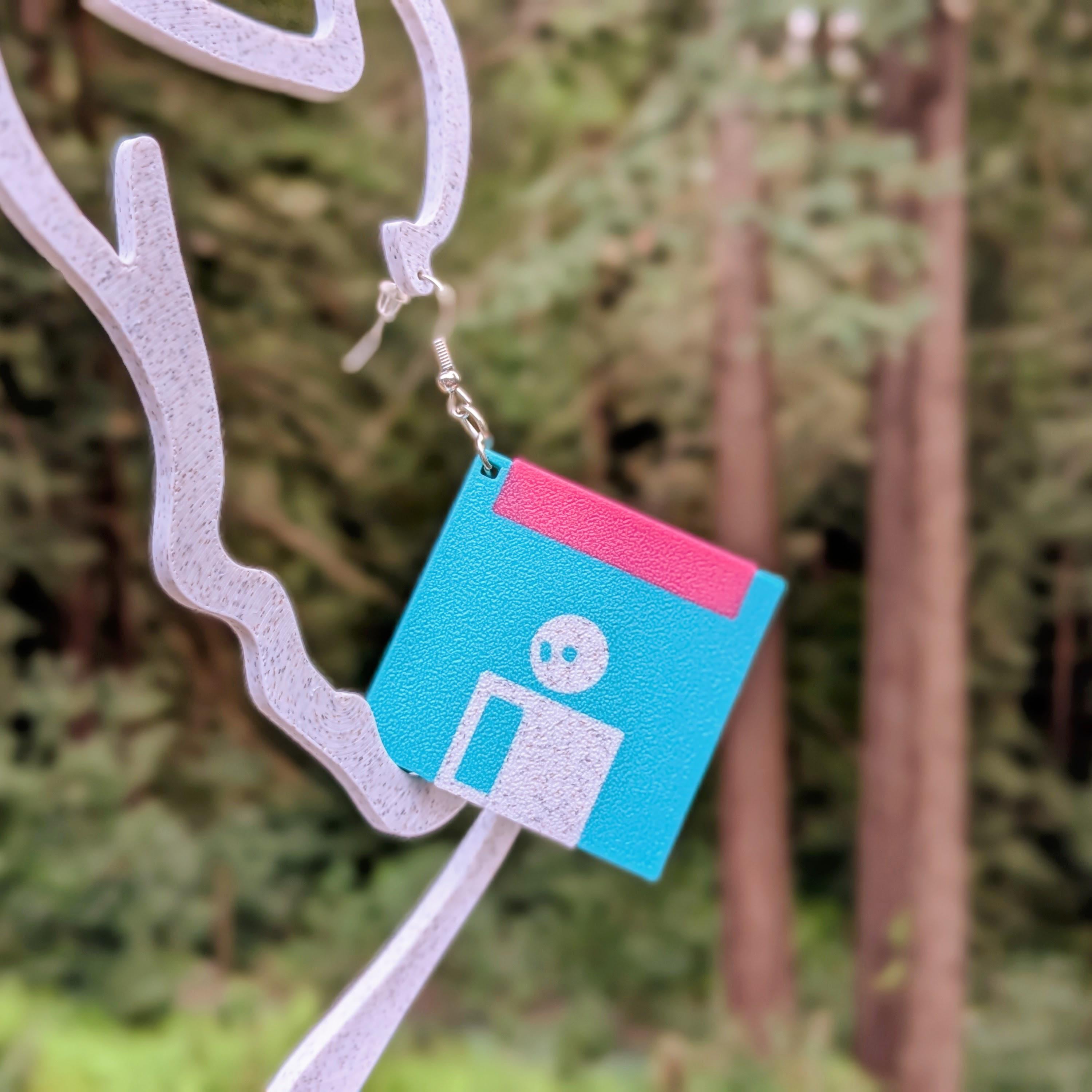 90s Memphis Floppy Disk Earrings: Vaporwave Retro Statement Jewelry