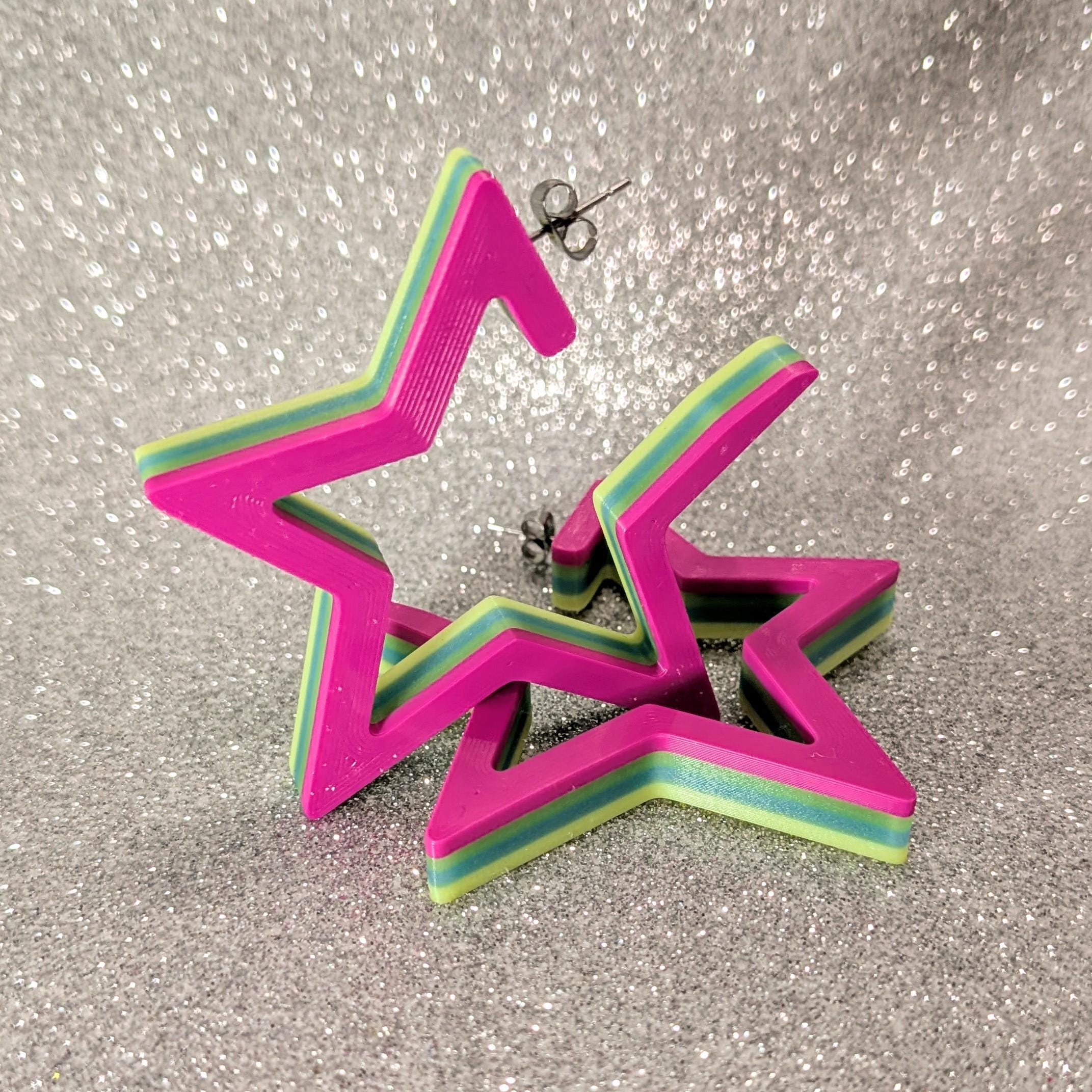 Star Hoop Earrings: 90s Dopamine Chunky Hoops
