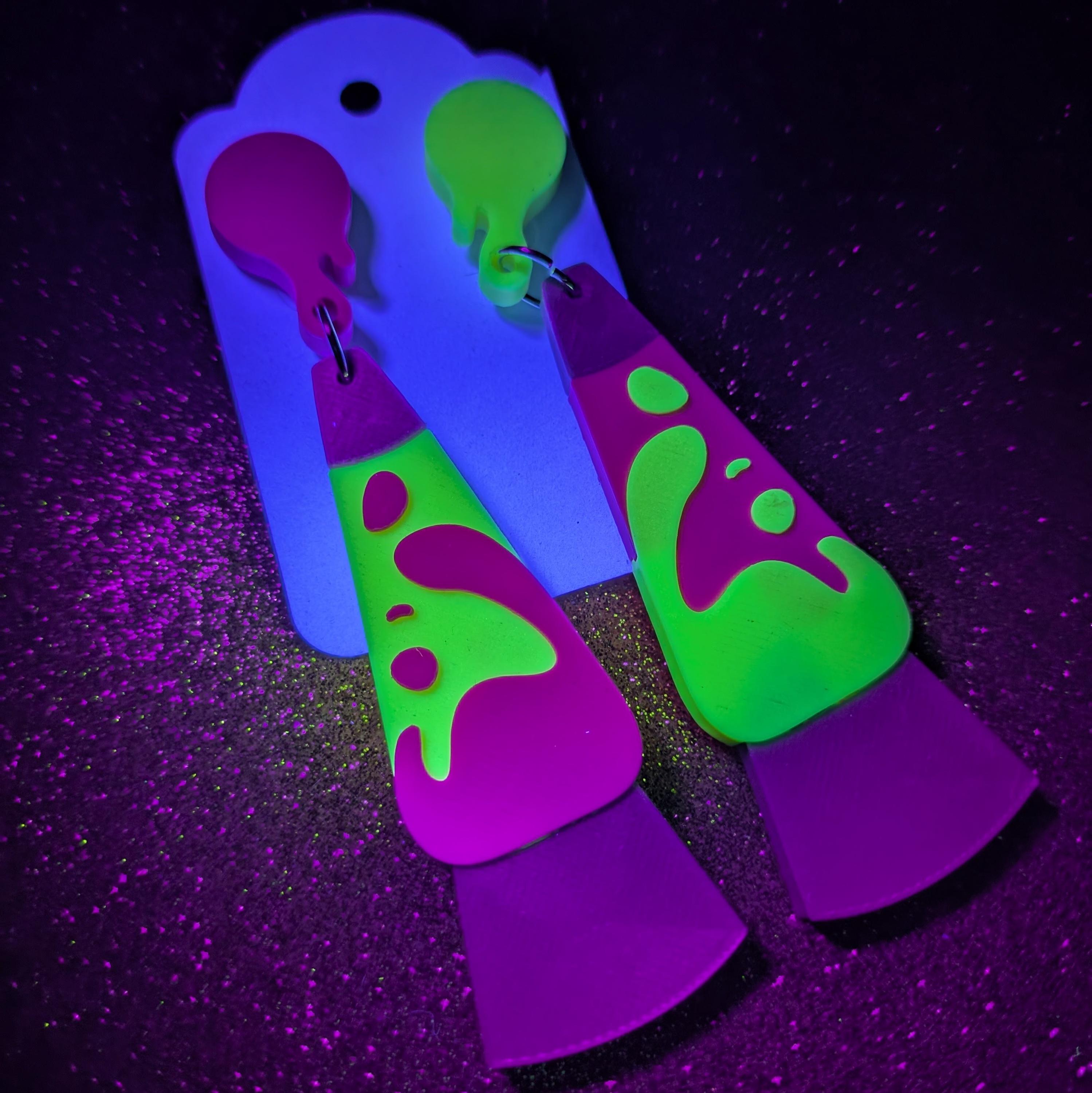 Retro Lava Lamp Earrings | UV Reactive Glow in the Dark Jewelry