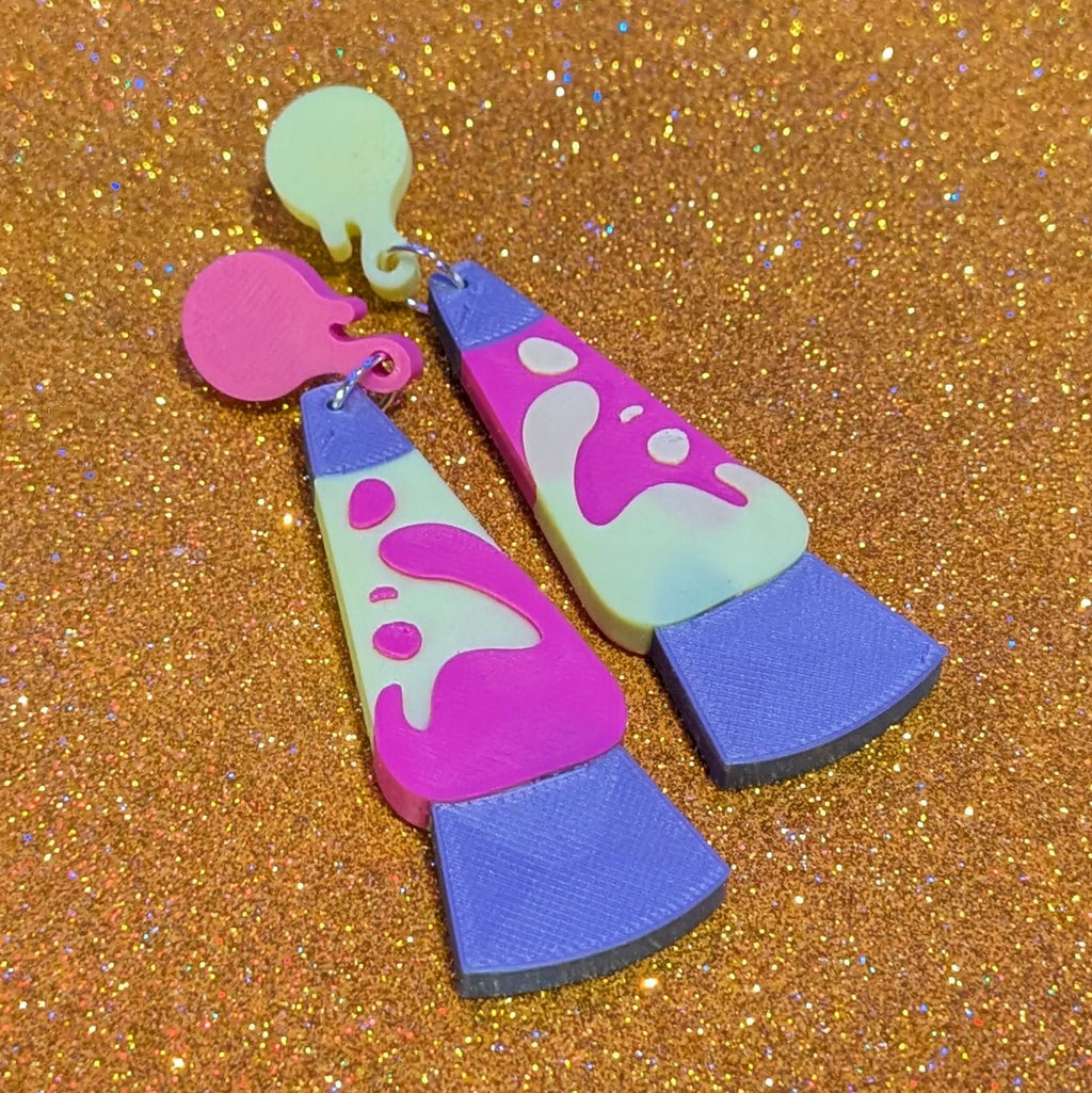 Retro Lava Lamp Earrings | UV Reactive Glow in the Dark Jewelry