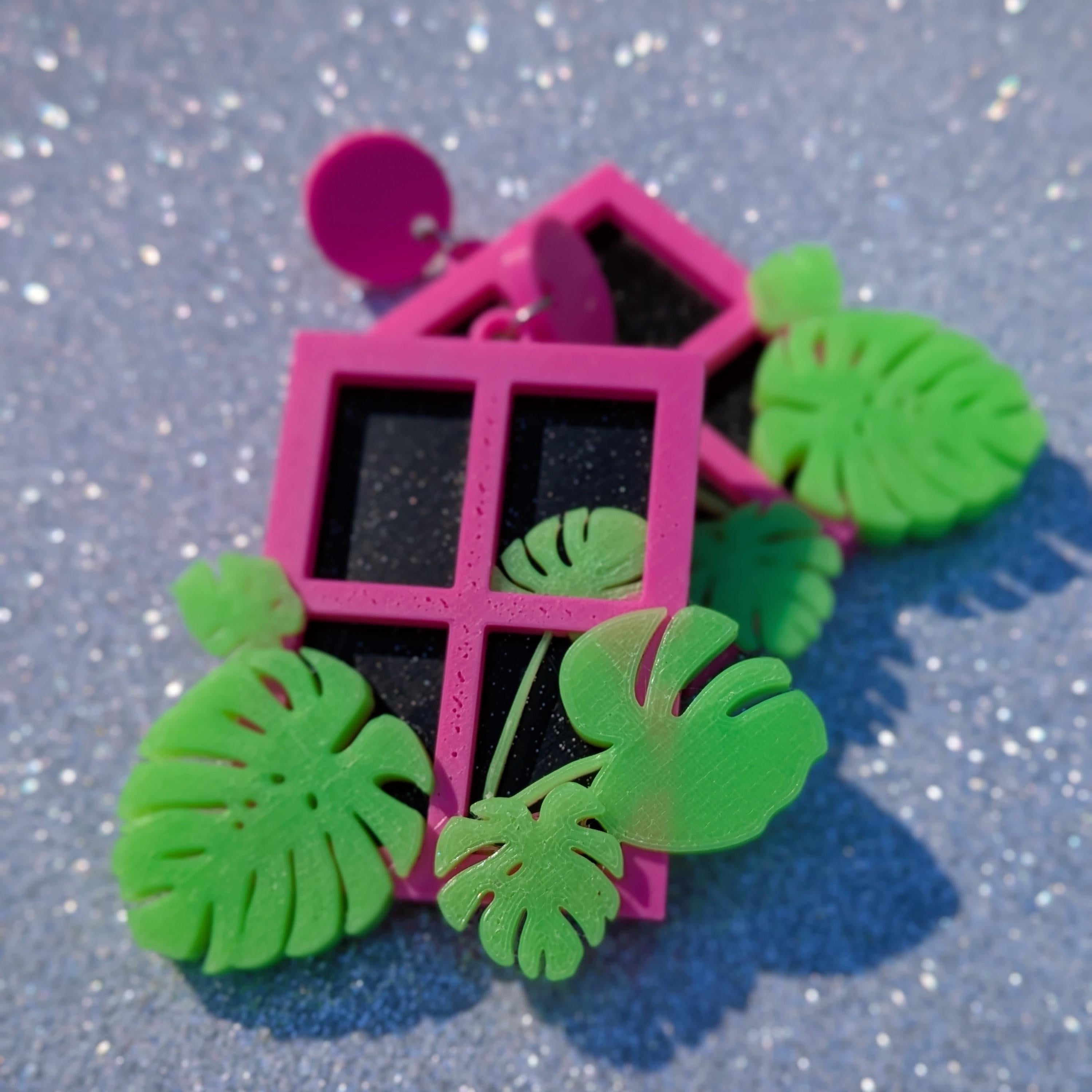 Monstera Window Glow Earrings | Glow in the Dark UV Reactive Plant Jewelry