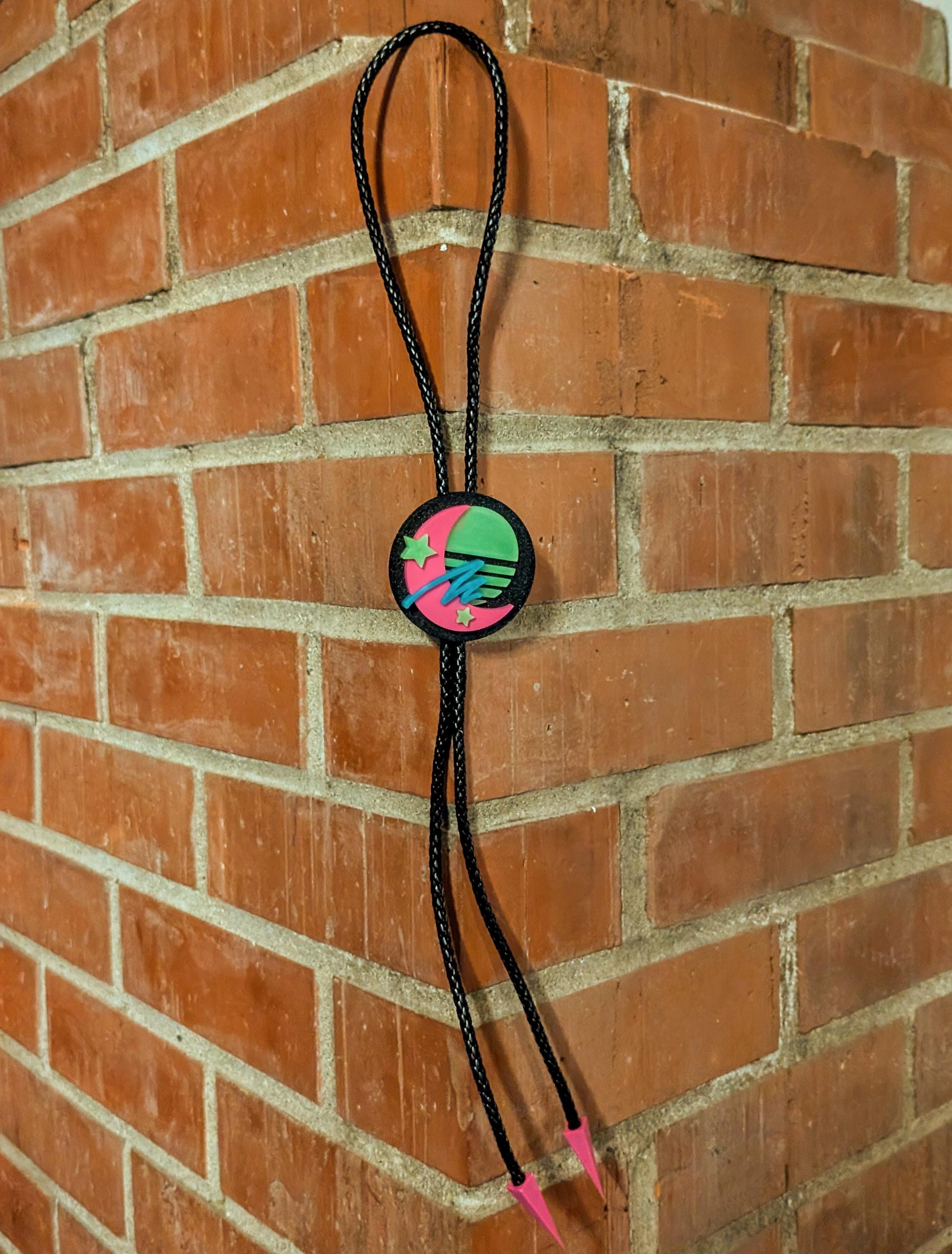 Glow in the Dark Arcade Moon Bolo Tie | Retro 80s UV Reactive Y Necklace