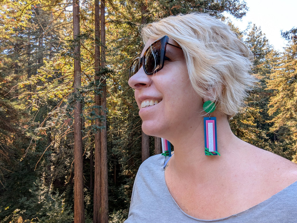 Geometric Rectangle Dangle Earrings: Retro 80s Art Deco Style