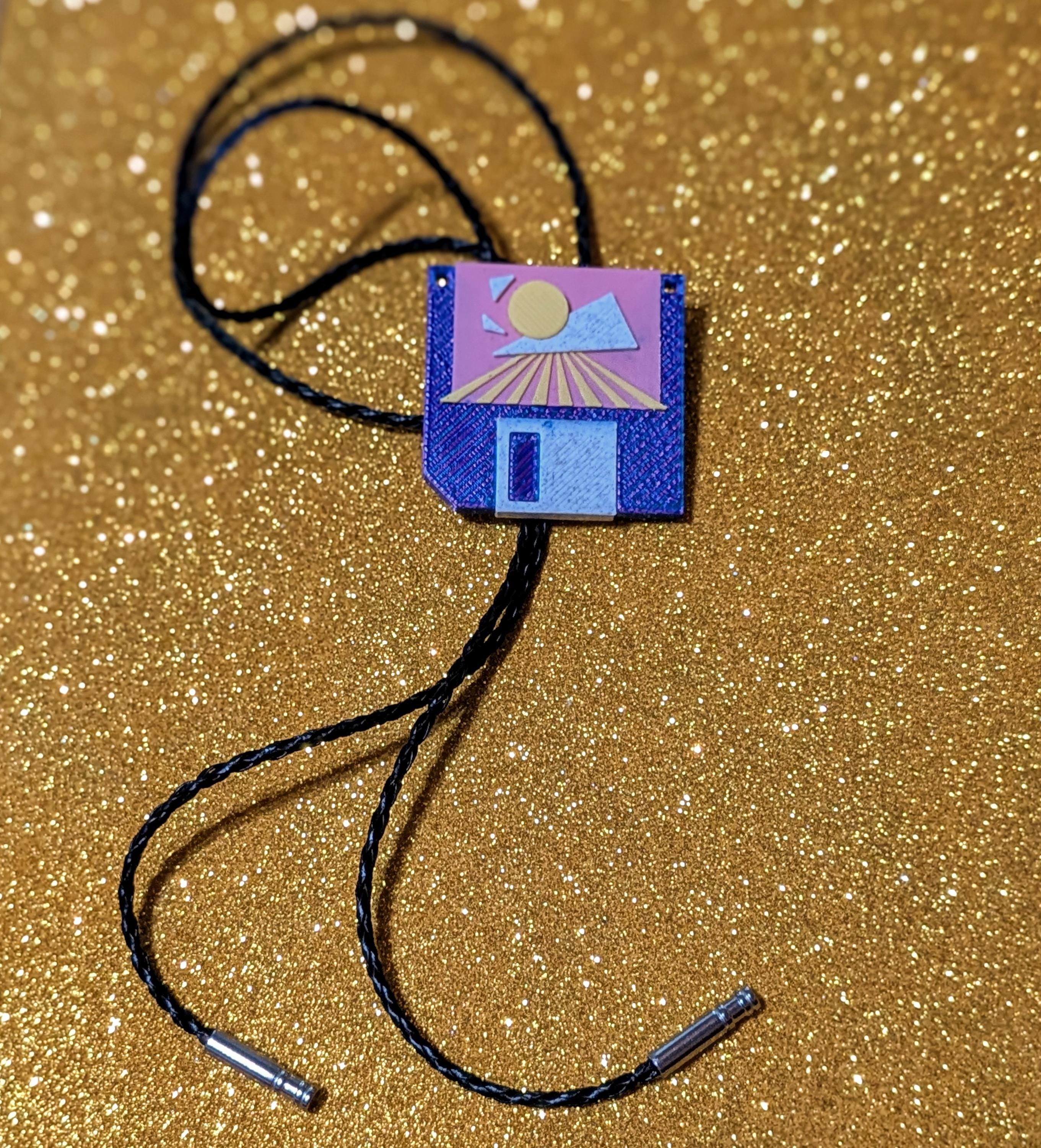 Vaporwave Floppy Disk Bolo Tie | Retro 80s Y Necklace
