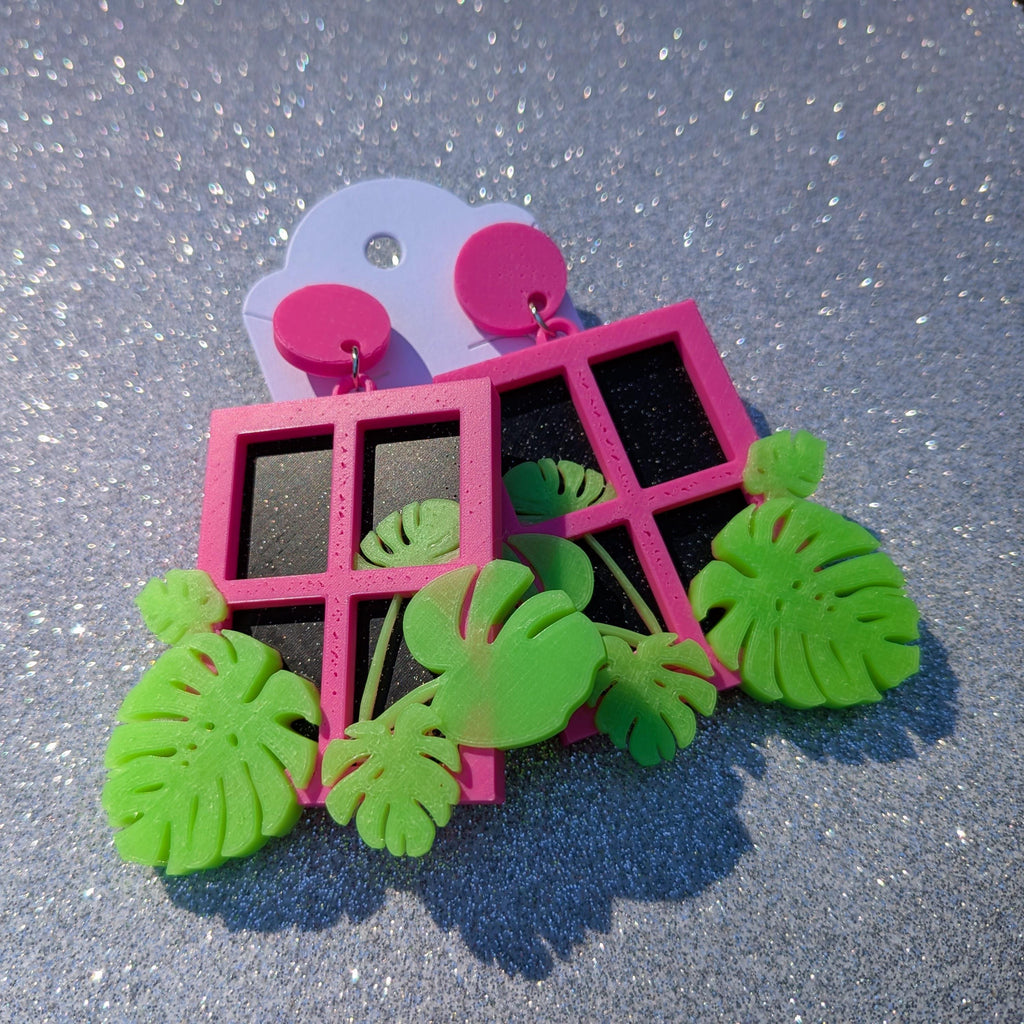 Monstera Window Glow Earrings | Glow in the Dark UV Reactive Plant Jewelry