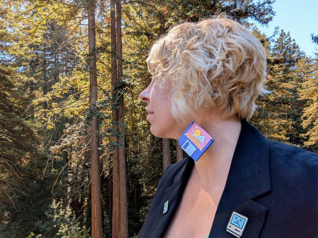 Vaporwave Retro Floppy Earrings | 80s Sunset Statement Jewelry