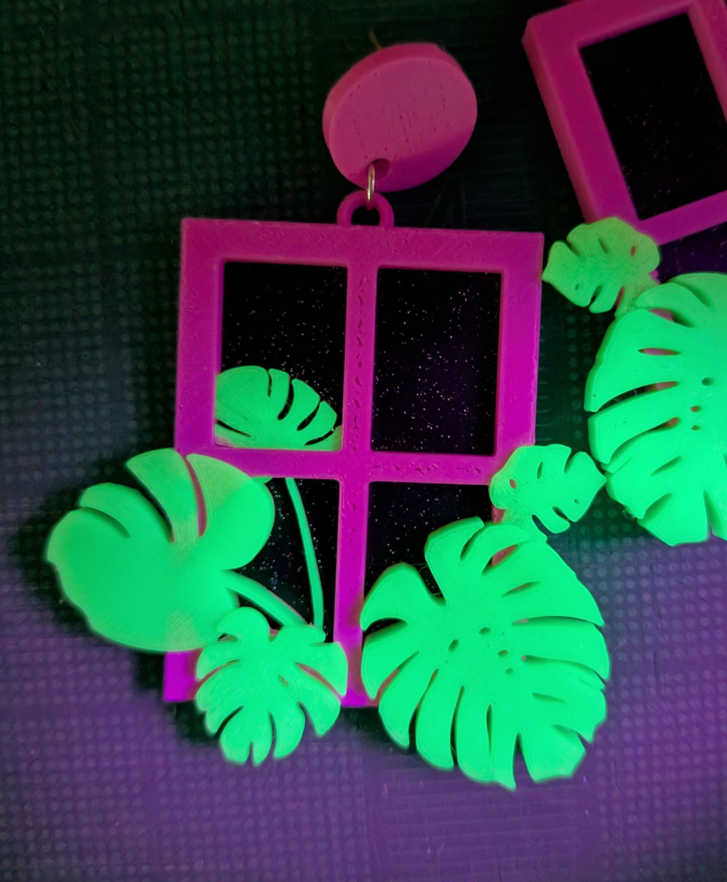 Monstera Window Glow Earrings | Glow in the Dark UV Reactive Plant Jewelry