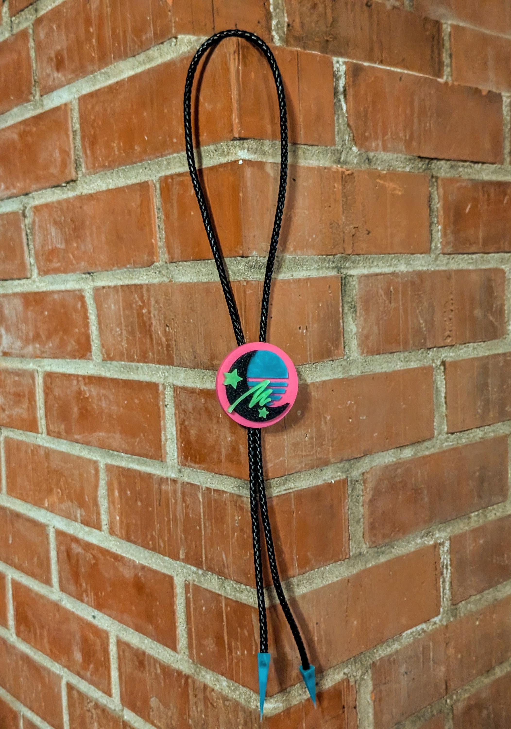 Glow in the Dark Arcade Moon Bolo Tie | Retro 80s UV Reactive Y Necklace
