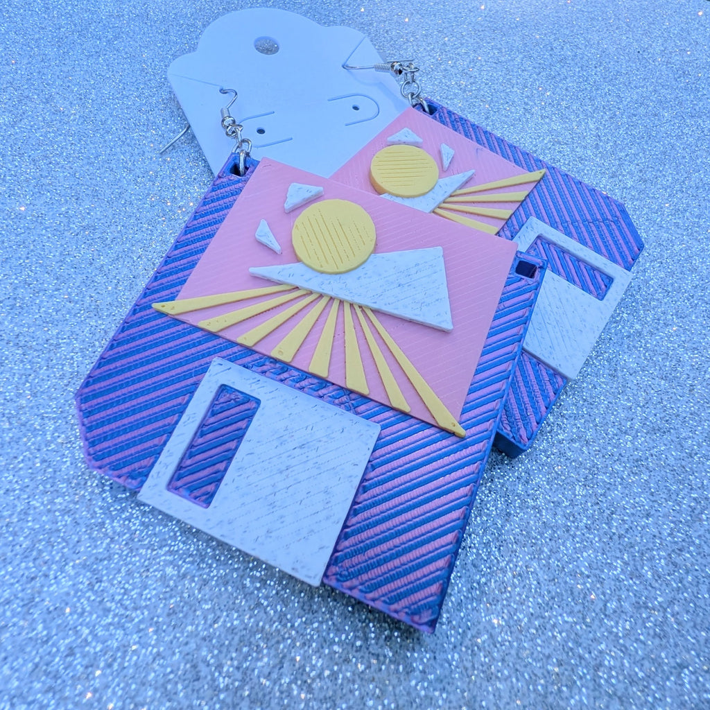 Vaporwave Retro Floppy Earrings | 80s Sunset Statement Jewelry