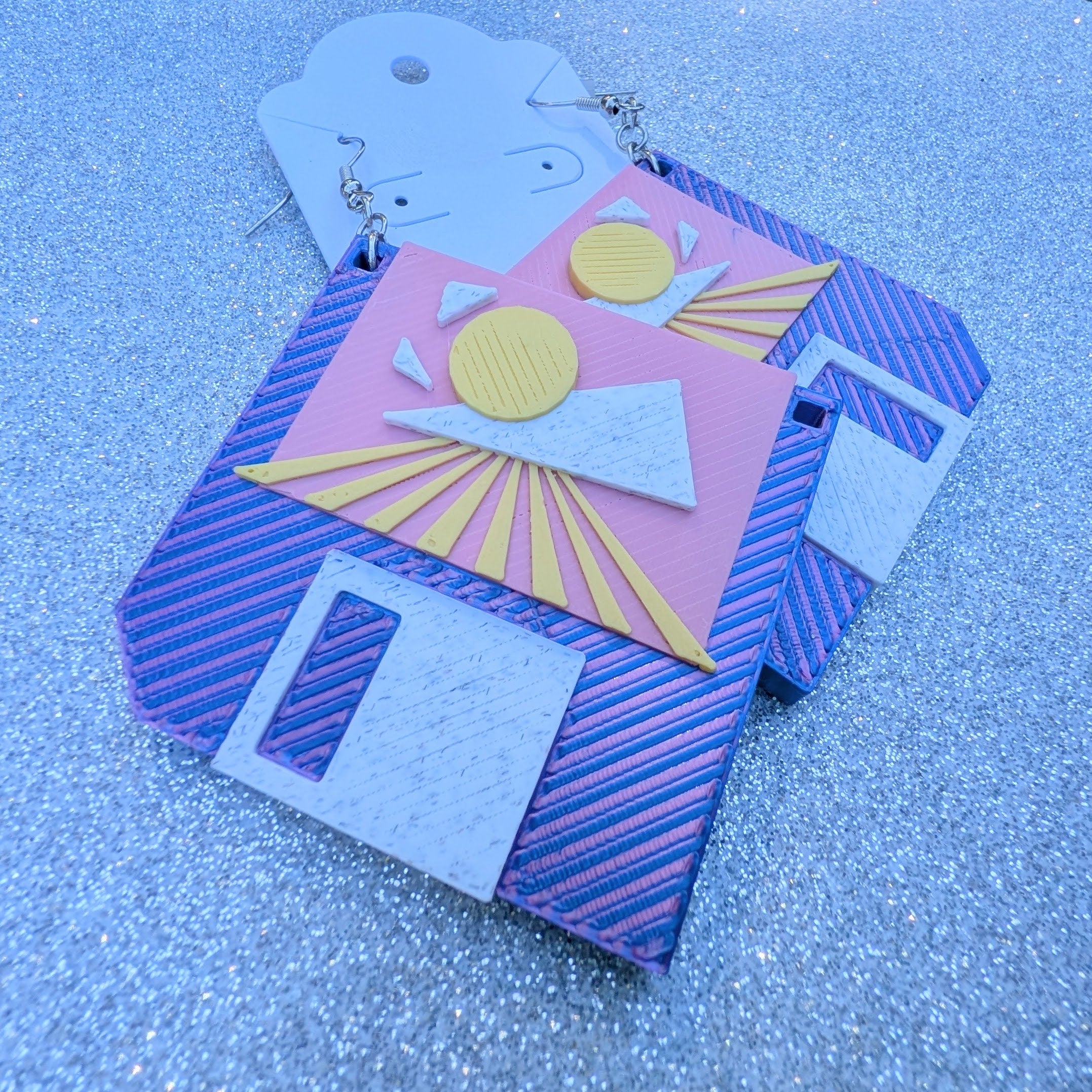 Vaporwave Retro Floppy Earrings | 80s Sunset Statement Jewelry